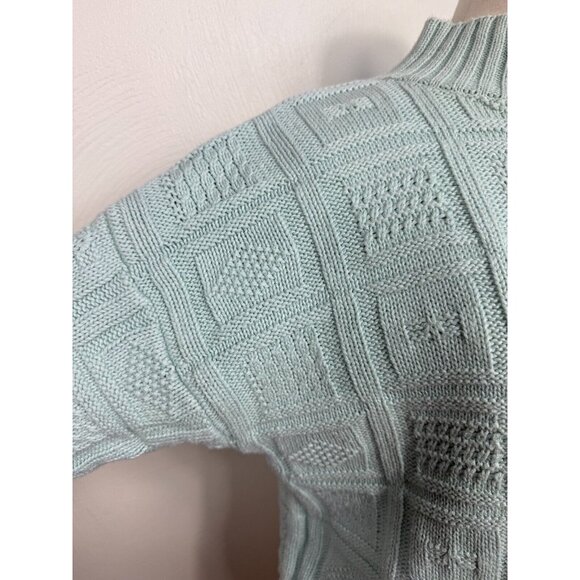 Vintage GAP Seafom Green Fancy Knit Ramie Blend Sweater Size Medium Cottage Core - Picture 2 of 13